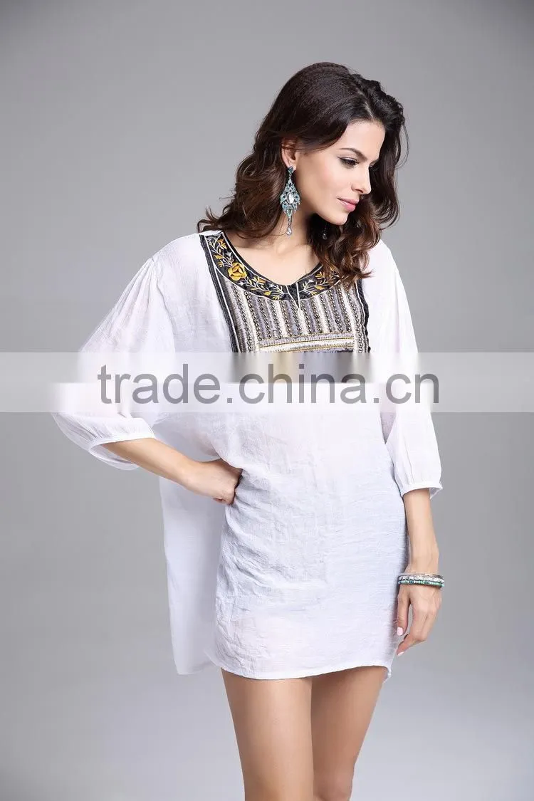 Ladies Large Size Neckline Beaded / Embroidered Blouse for Women