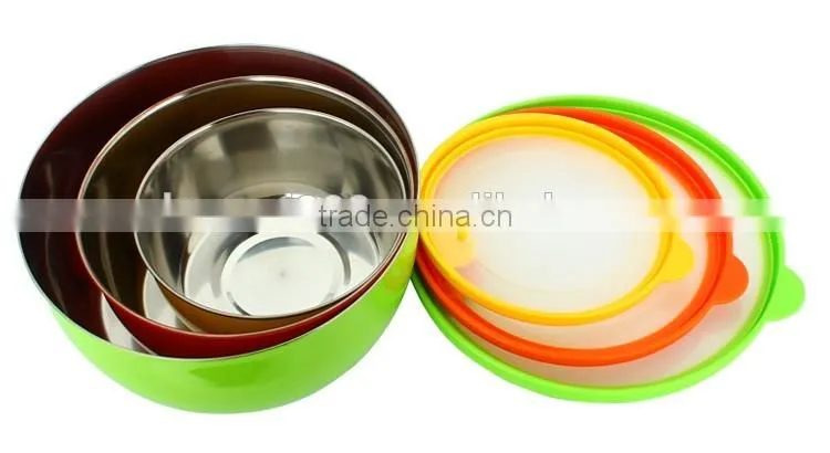 Caitang factory stainless steel 3pcs salad bowl set food serving bowl set with lid