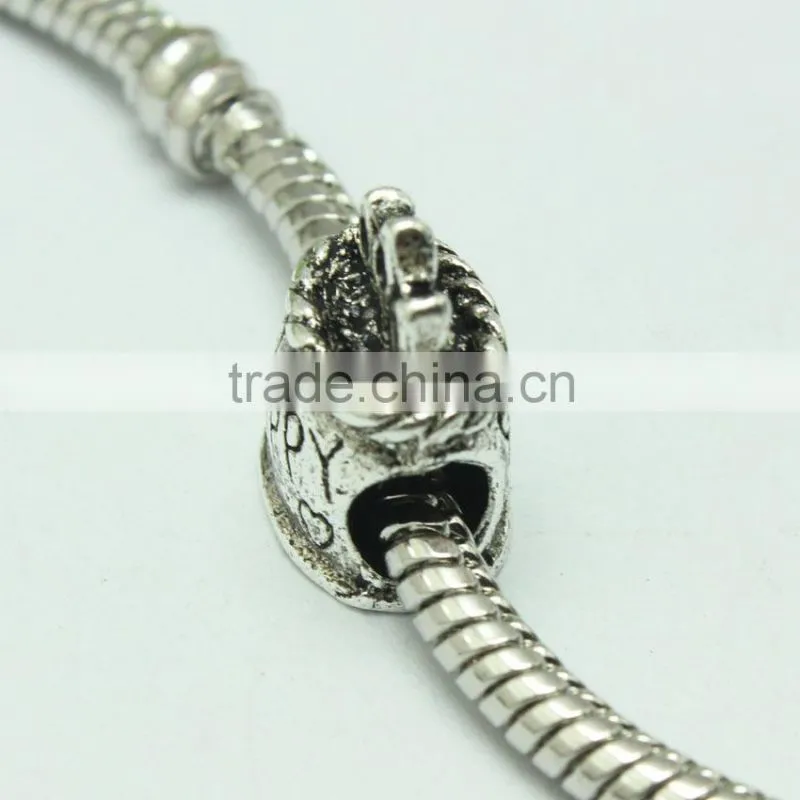 Wholesale New Style Archaized Happy Text Zinc Alloy Slide Beads with Large Hole