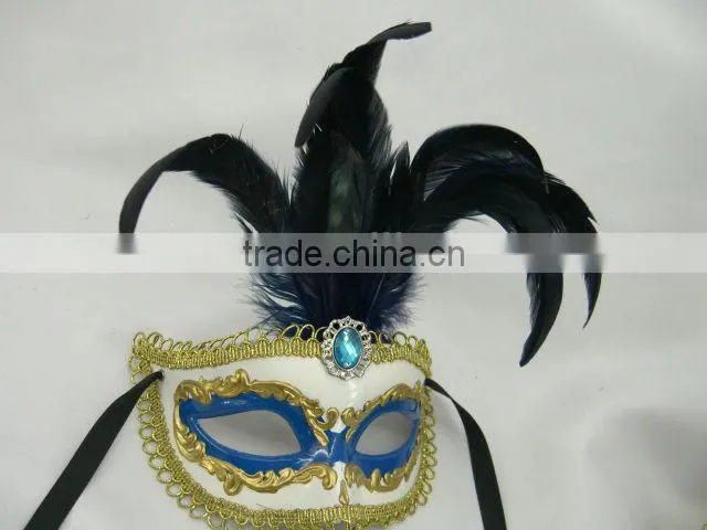 hand painting/fashion mask/venice feather masquerade mask/black/plastic/feater party mask