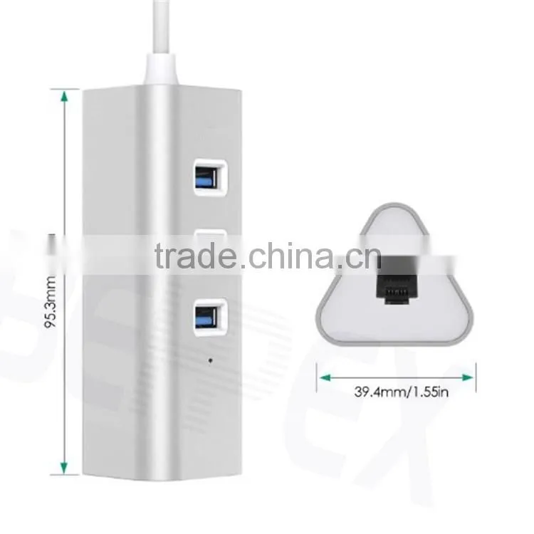 Aluminum Ethernet Port RJ45 Wifi Adapter 3. 0 USB Hub with 3 Port