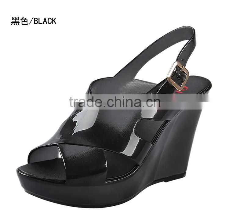 2014 Fashion Candy Color Sandals Transparent Jelly Shoes Fish Mouth Wedges Sandals