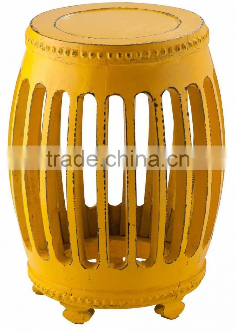 Multipurpose distressed round chinese antique wood drum stool