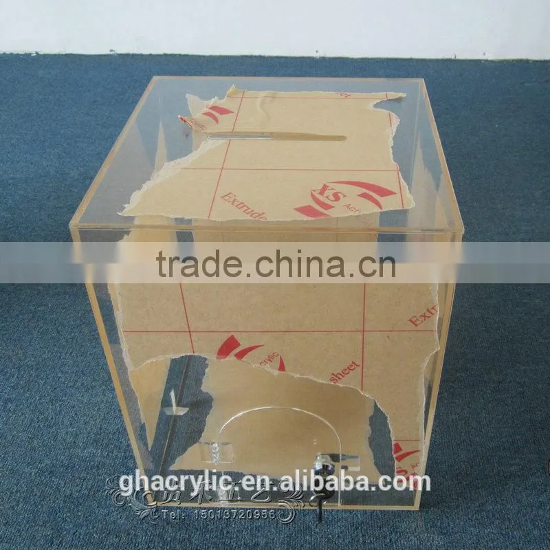 GH-RJ004 Hot sale Clear donation box with Lock ,high polished acrylic donation box
