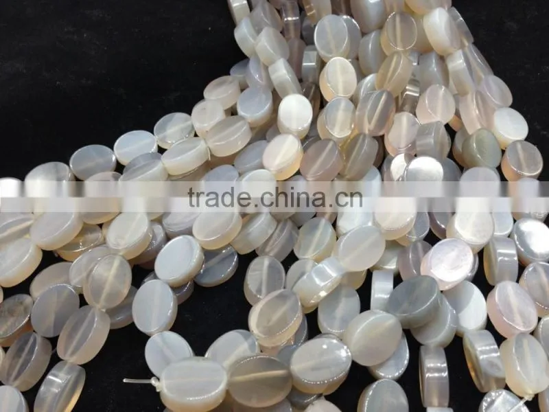 WholeSale high quality Price polish double flat shape Grey agate oval loose beads for jewelry making