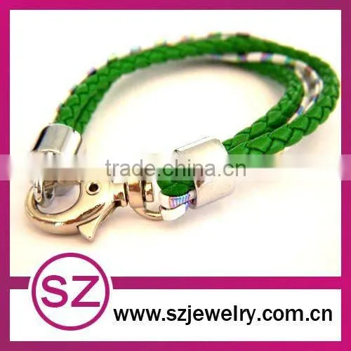 PUB0049 braided green leather vintage bracelet clasp
