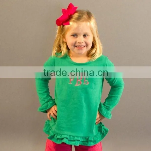 Beautiful baby long sleeve top Childs blank white t shirt ruffles with ruffle pant set