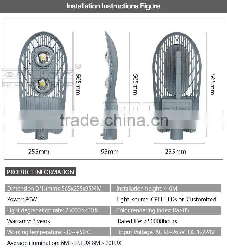 IP67 waterproof bridgelux cob 80w energy saving led street lights