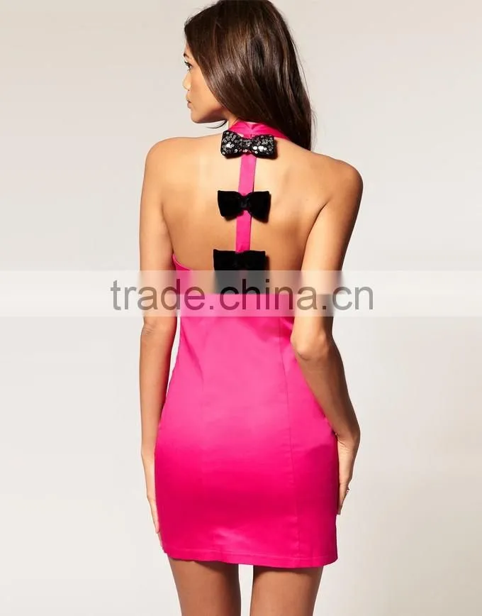 Alibaba Back Open Satin Quinceanera Halter Fashion Dresses for Women