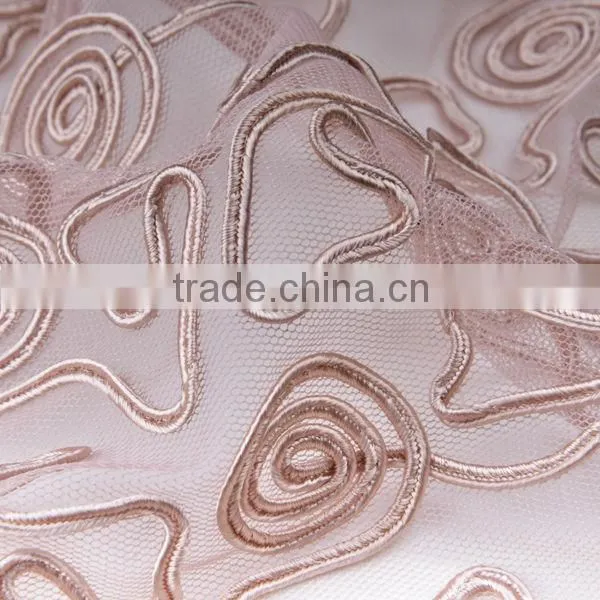 100% polyester cross type embroidery on mesh fabric for wedding dress