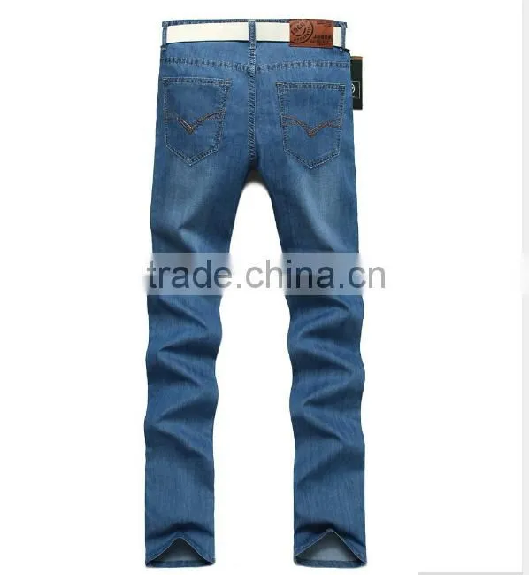 Denim Jeans Men Famous Brand 2016 Jeans Slim Fit Straight Trousers Zipper Style Light Blue
