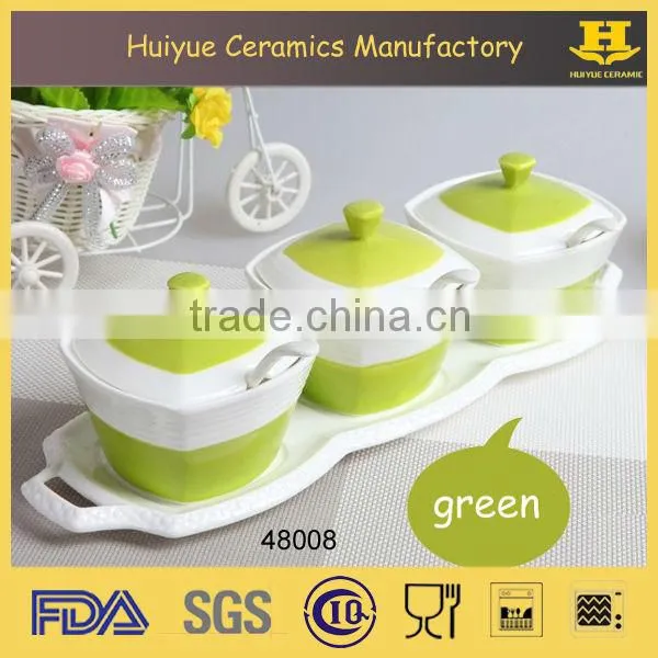 ceramic kitchen canister spice jar for pepper, salt, sugar with tray