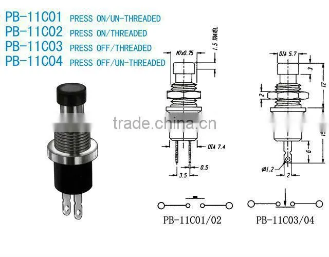 2P Momentary DPST normally open Grayhill pushbutton switch