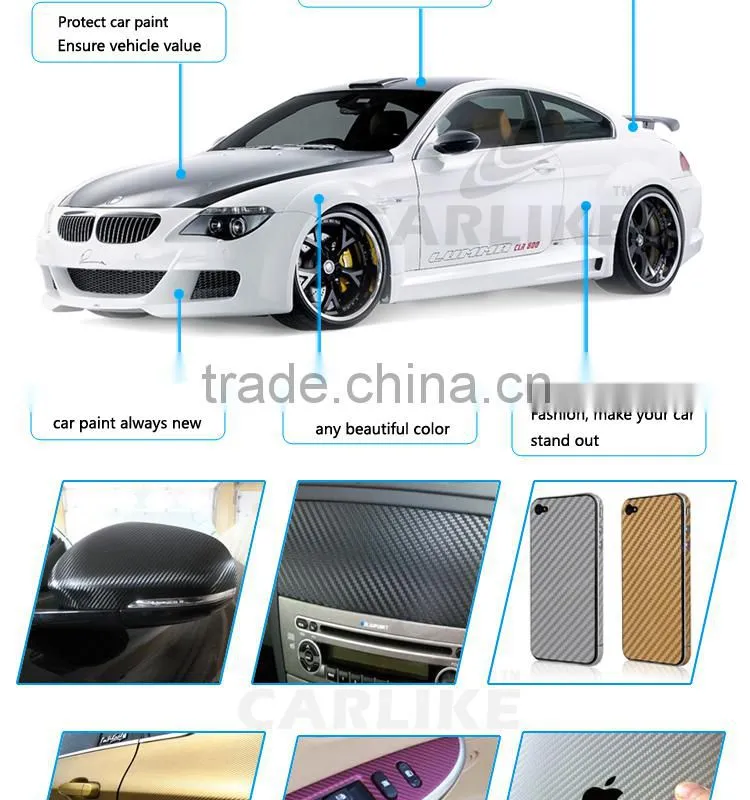 Removable Glue SINO Car Automobile Orange Carbon Fiber Car Wrap Vinyl Film
