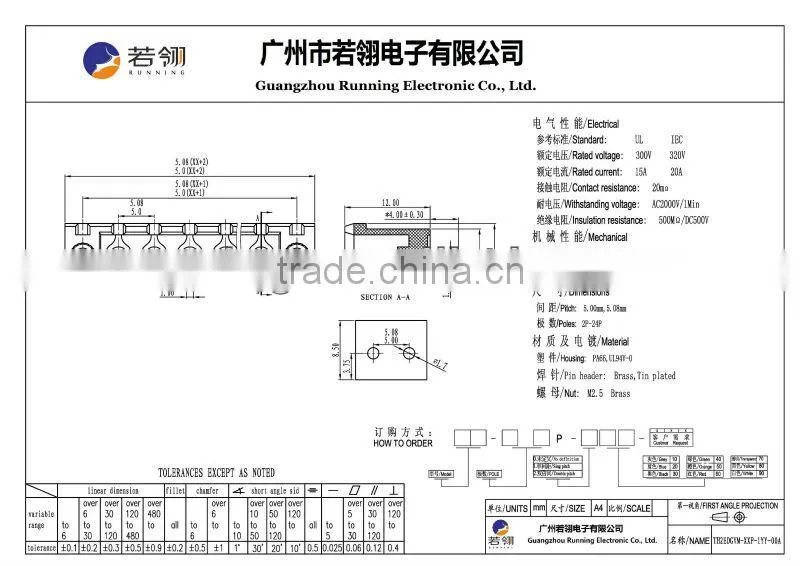 Nut Brass Pluggable Terminal Block Pitch 10.16mm