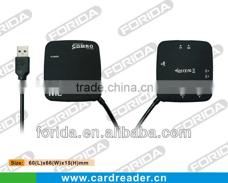 With light indicate USB 2.0 Black combo- 3 ports Hub & Card reader SD+MS+M2+TF,combo usb hub