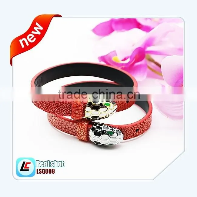 2016 Charming Design Red Sting Ray Leather Bracelet Flat Fish Skin Leather Wristband Bangle