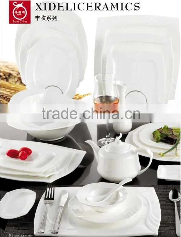 unique design tableware sets plates/dishes/bowls/tea pot white color ceramic bone china dinner sets