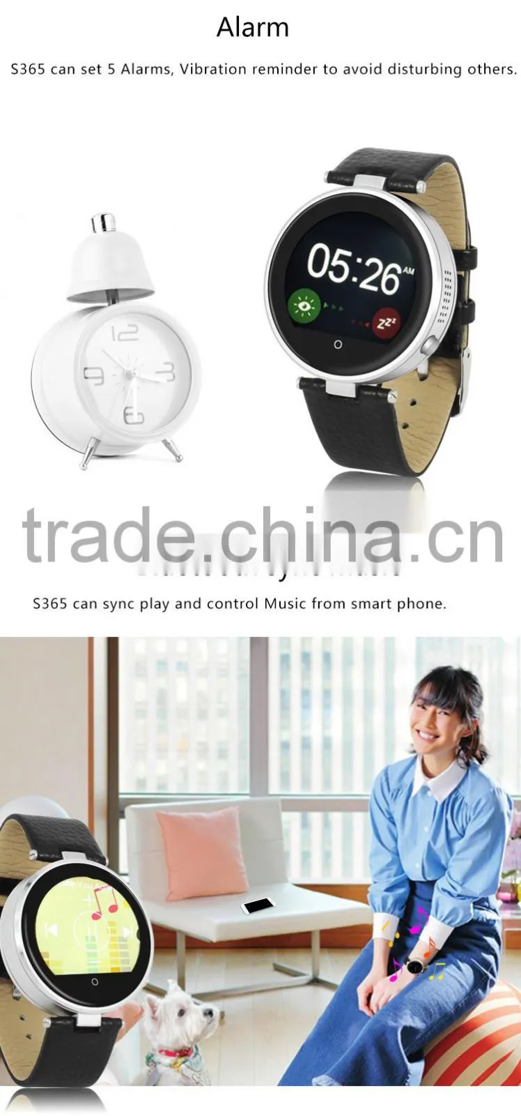 IOS & Android Bluetooth 4.0 Round Smart Watch S365 with SOS/G-sensor/Voice/Speaker for apple iphone 6 plus/6 Samsung S6 edge/S5
