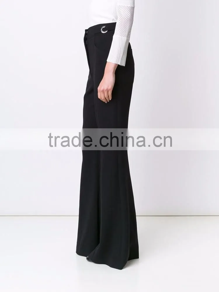 2016 Newest style ladies pants with wide leg, woman black leg flared pants, American newest casual solid ladies pants