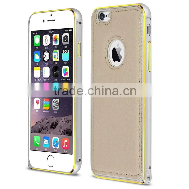 leather cheap mobile phone case for iphone 6 plus aluminum metal bumper with leather flip phone case