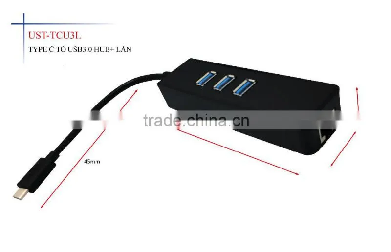 USB3.1/Type-C to USB3.0 Adapter Connector Hub 2pcs/lot 3 * USB3.0 Ports and1* lan port for Macbook Chromebook