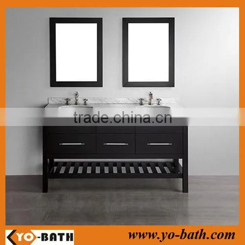 60 inch double sink solid wood espresso modular bathroom vanity, elegant bathroom vanity with marble countertop