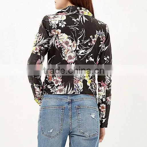 wholesale clothing floral print PU motor jacket