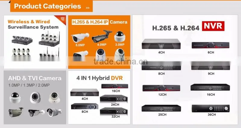 8CH ahd dvr kit with 960p indoor dome ip camera wired security system