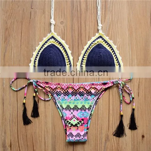 Navy blue Crochet Brazilian Bikini, Sexy exotic bikini women crochet swimsuit