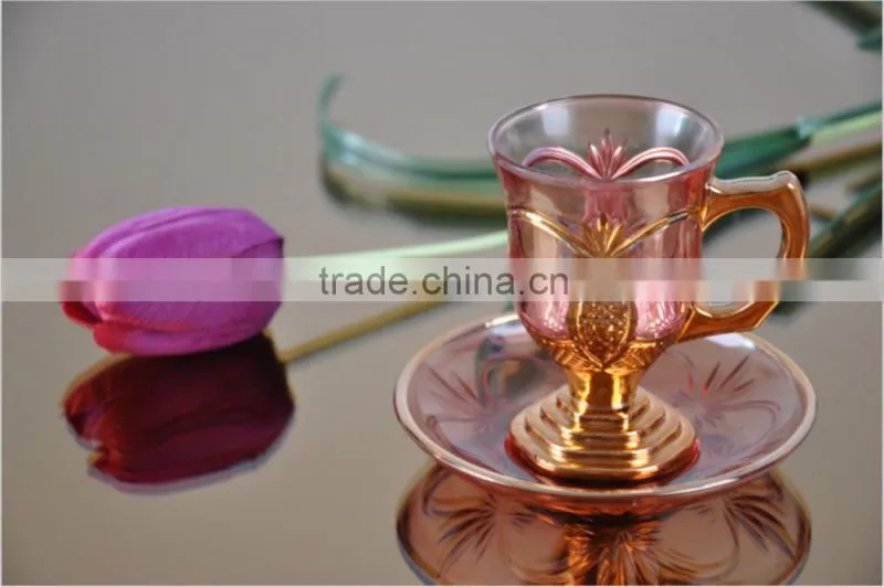 cheap colored glass cup and saucer for coffee tea