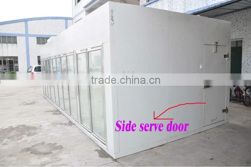 PU insulated glass door display freezer room for supermarket use