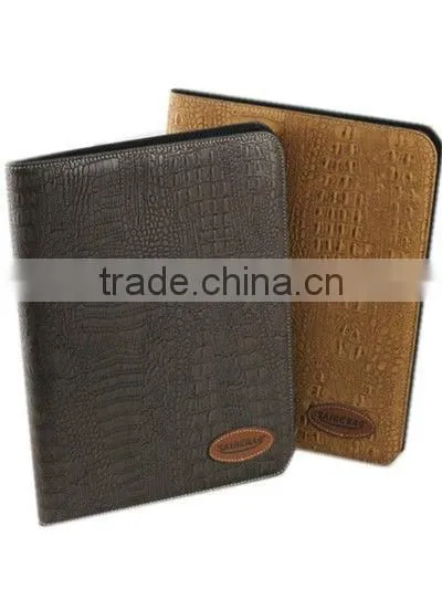 wholesale personal leather portfolio with zipper/calculator /notepad
