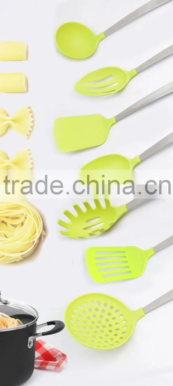 Food Safety Colorful 7-Piece Nylon Kitchen Utensils With Stainless Steel Handle Of Cooking