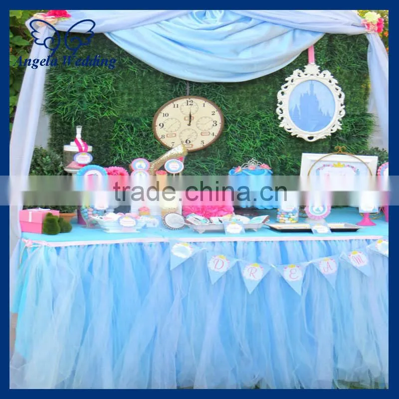 SK005D New arrival beautiful ruffled polyester hot pink bridal ruffled wedding tulle table skirt