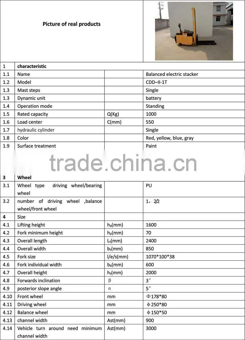 1T Counterweight Type Full Electric Stacker