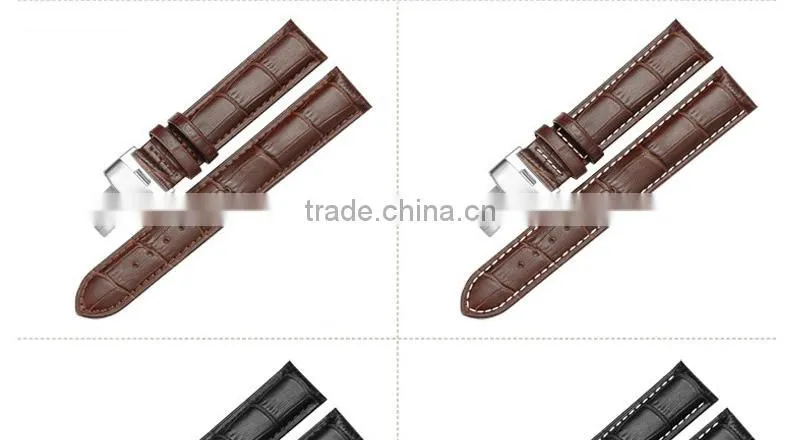 Men Waterproof Classic Head Layered Genuine Cow Leather Butterfly Clasp Watch Band 22mm 24mm