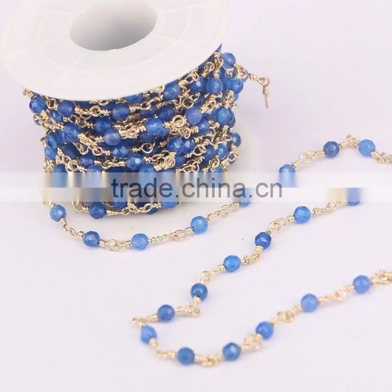 New Wire Wrapped Black Stone Chips Beads Link Rosary Chains Jewelry Findings