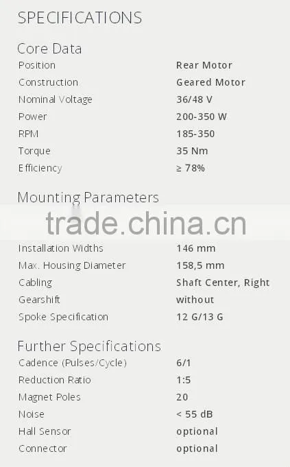 200W-350W Connector optional electric motor