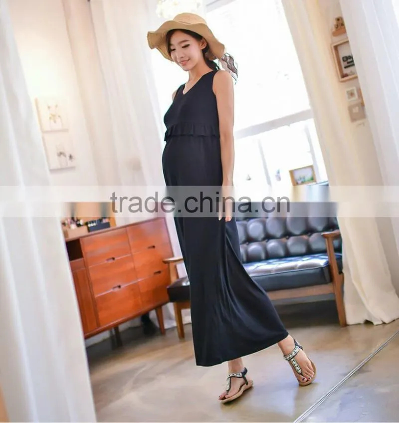 Long Pregnant Woman Maternity Dresses with Decorative Border