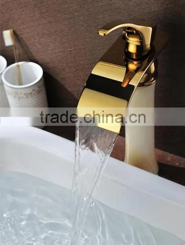 bathroom luxury waterfall mixer, big water mouth jade tap for cabinet, tap for basin