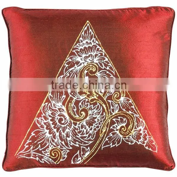 Pillow Case Cushion Covers Silk Art Fabric Painted TRIANGLE painting THAILAND FLOWERS