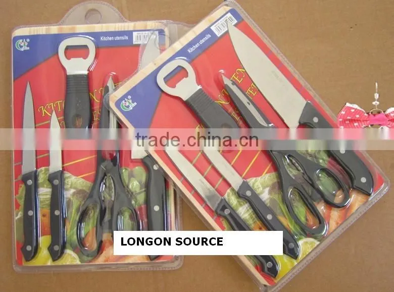 Stainless steel knife set with scissor with wooden cutting board