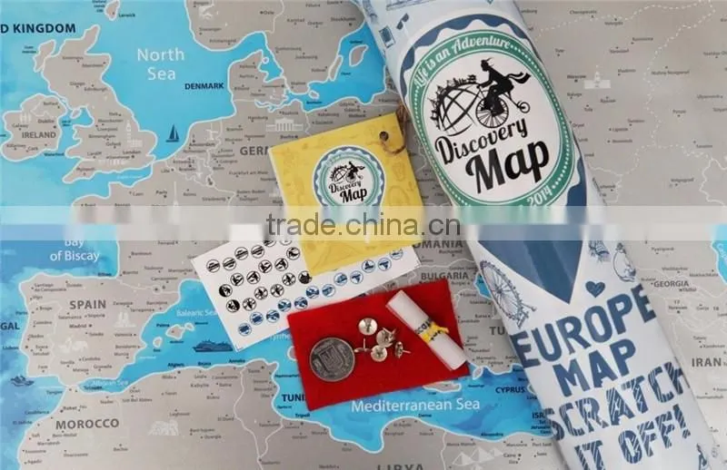 Detailed Europe Map with Scratch off Stickers Large Size Tube Packaging