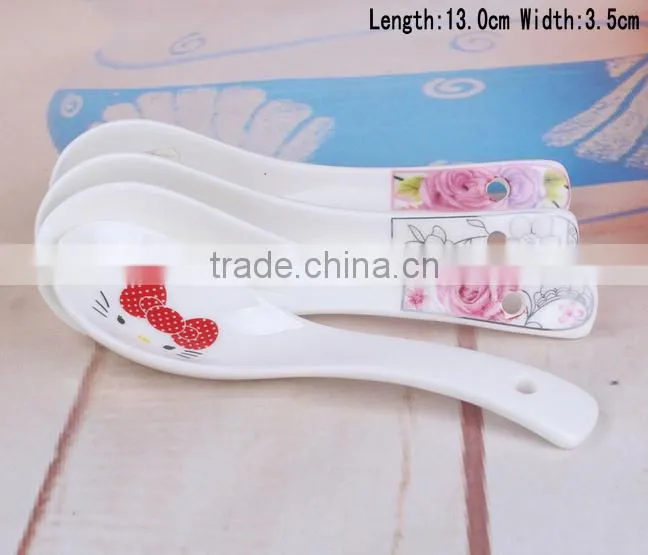 SP1534 Haonai Goodlooking flower decal ceramic spoon, ceramic soup spoon