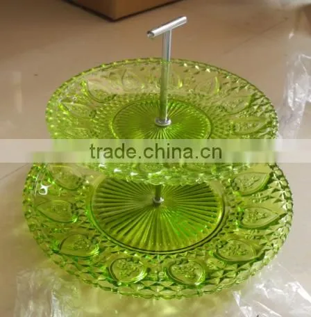 green decorative glass plate set with rack