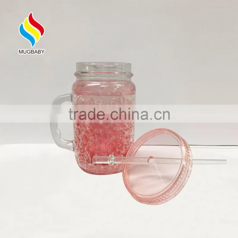 Summer Promotion Double Wall Plastic Beer Tumbler Ice Mug with Handle