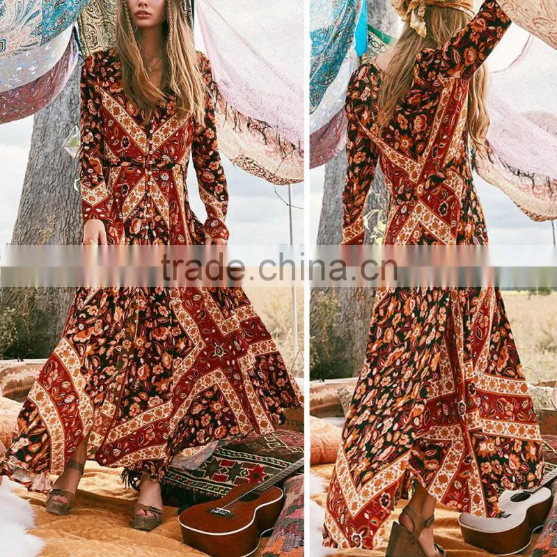 Navy Tie Back Leaf Print Women Maxi Long Party Dress Girls Without Dress Sex Picture HSd5187