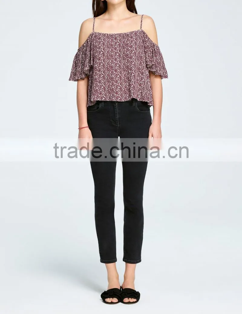 2017 Tunic tops cold shoulder rayon printing short sleeve women's summer tops