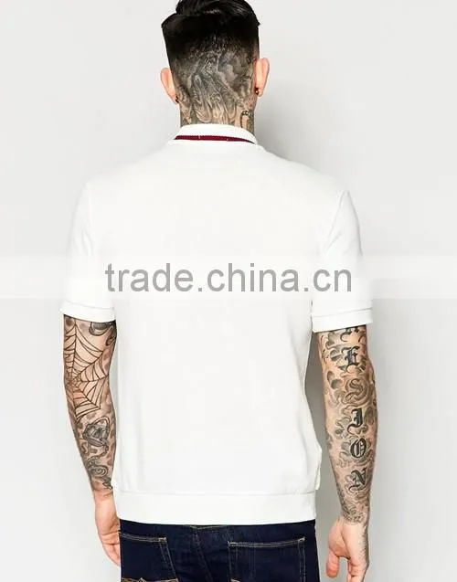 White pique 100% cotton men turtle neck t-shirt custom